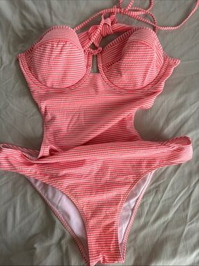 Abercrombie & Fitch Coral Pink Striped Women’s Swim Bodysuit